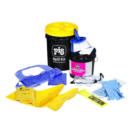 Spill Kit, 2 gal Volume Absorbed per Kit, 5 gal Capacity, Bucket, White