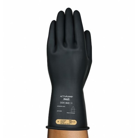 Electrical-Insulating Gloves, 500V AC, 750V DC, Rubber, 11 in Length, Black, Size 8