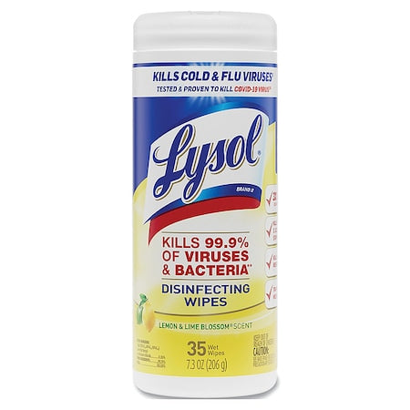 Disinfecting Wipes, 1-Ply, 7 x 7.25, Lemon and Lime Blossom, White, 35 Wipes/Canister, PK12