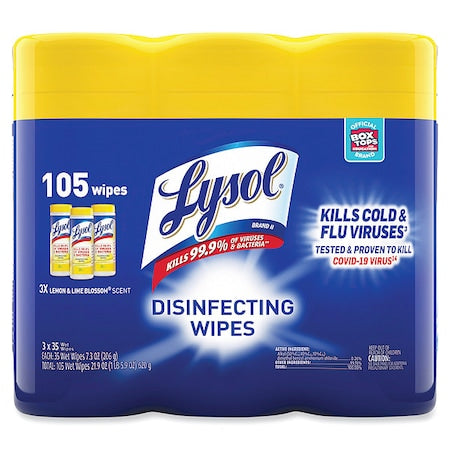 Disinfecting Wipes, 1-Ply, 7 x 7.25, Lemon and Lime Blossom, White, 35 Wipes/Canister, PK12