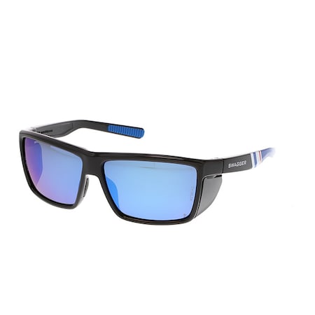 Swagger (SR2), Safety Glasses, Anti-Fog & Anti-Scratch, Blue Mirror Lens, Black Frame, Full-Frame