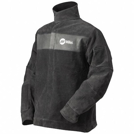 Welding Jacket, Leather, 2 oz, 30 in Length, Snaps Closure, 2 Pockets, Gray, 5XL