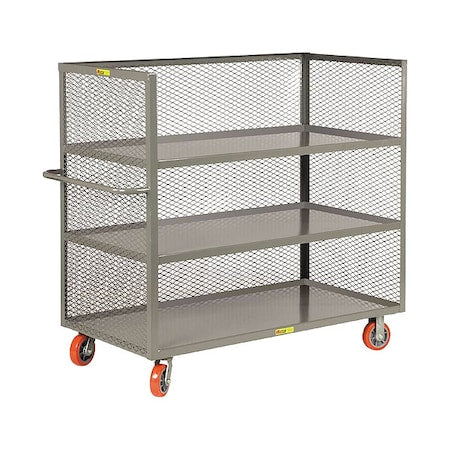12 ga. Steel 3 Sided Mesh Stock Cart 3600 lb. Capacity, 66"L x 30-1/2"W x 57"H