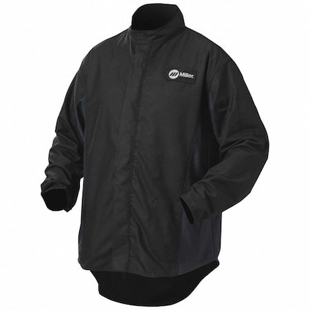 Welding Jacket, Cotton, 9 oz, 30 in Length, Zipper Closure, 1 Pockets, Black/Navy, 3XL