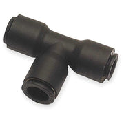 Push-Fit Tee Fitting, 12mm Tube Size, Brass, Fiberglass-Reinforced Nylon, Black, 10 PK