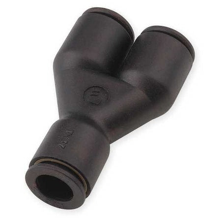 Push-Fit Wye Fitting, 5/32 in or 4mm Tube Size, Brass, Fiberglass-Reinforced Nylon, Black, 10 PK