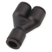 Push-Fit Wye Fitting, 10 x 12mm Tube Size, Brass, Fiberglass-Reinforced Nylon, Black, 10 PK