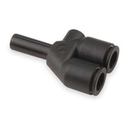 Push-Fit Wye Fitting, 3/8 in Tube Size, Brass, Fiberglass-Reinforced Nylon, Black, 10 PK