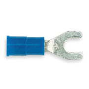 Fork Terminal, #8 Stud Size, 14 AWG, 600 V, Vinyl Insulated, Blue, Crimp Termination Only, 25 PK