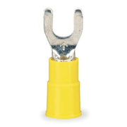 Fork Terminal, #8 Stud Size, 10 AWG, 600 V, Vinyl Insulated, Yellow, Crimp Termination Only, 50 PK