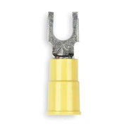 Fork Terminal, #10 Stud Size, 10 AWG, 600 V, Vinyl Insulated, Yellow, Crimp Termination Only, 25 PK