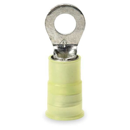Ring Terminal, #6 Stud Size, 10 AWG, 1,000 V, Nylon Insulated, Yellow, Crimp Termination Only