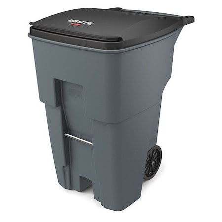 BRUTE 95 gal Rectangular Rolling Plastic Can, Gray, None, Plastic, 27 3/8 in
