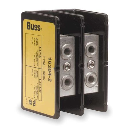 Miniature Power Distribution Block, Open, 2 Pole, 175 A Copper, 600 V AC/DC