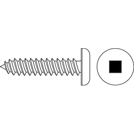 Sheet Metal Screw, #10 x 1-1/4 in, Zinc Plated Steel Pan Head Square Drive, 100 PK