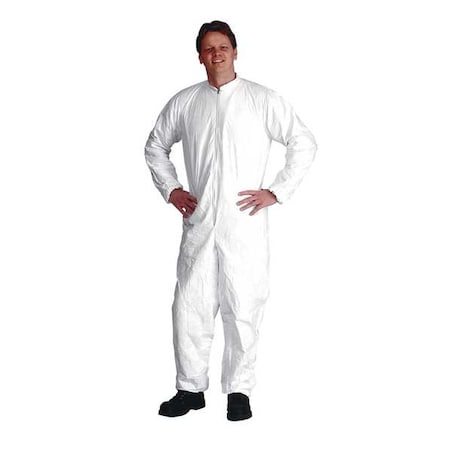 Serged Seams. Standard Collar. Set Sleeve Design. Elastic Wrists and Ankles. Zipper Closure. White. 5X