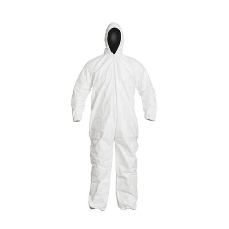 Serged Seams. Attached Elastic Hood. Set Sleeve Design. Elastic Wrists and Ankles. Zipper Closure. White. LG