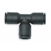 Push-Fit Tee Fitting, 3/16 in Tube Size, Brass, Fiberglass-Reinforced Nylon, Black, 10 PK