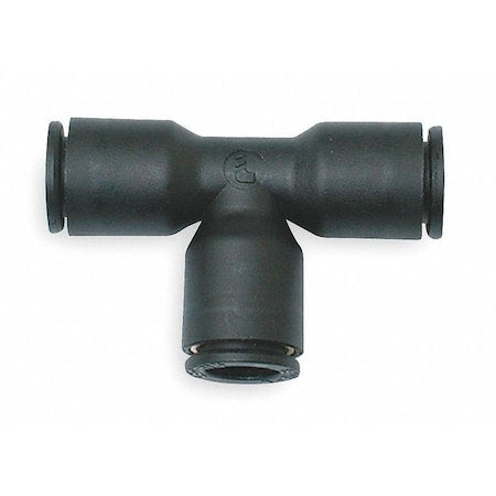 Push-Fit Tee Fitting, 6mm x 8mm Tube Size, Brass, Fiberglass-Reinforced Nylon, Black, 10 PK