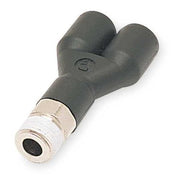 Push-Fit Wye Fitting, 3/8 in Tube Size, Fiberglass-Reinforced Nylon, Black, 10 PK