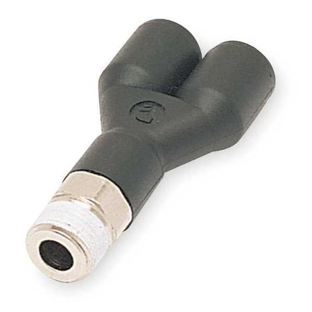 Push-Fit Wye Fitting, 5/32 in or 4mm Tube Size, Fiberglass-Reinforced Nylon, Black, 10 PK