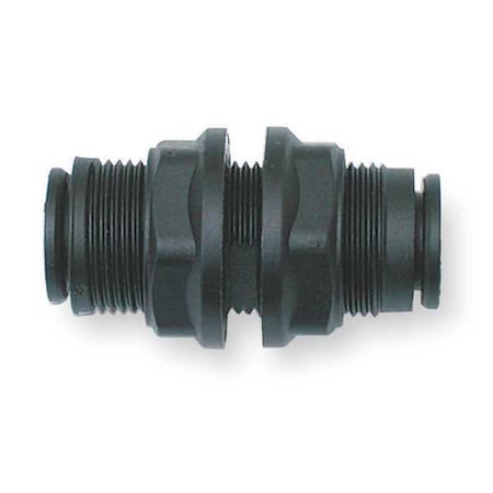 Push-Fit Union Fitting, 1/4 in Tube Size, Fiberglass-Reinforced Nylon, Black, 10 PK