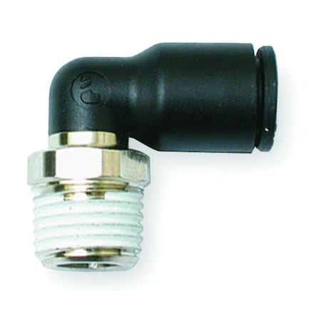 Push-Fit Elbow Fitting, 5/32 in or 4mm Tube Size, Fiberglass-Reinforced Nylon, Black, 10 PK