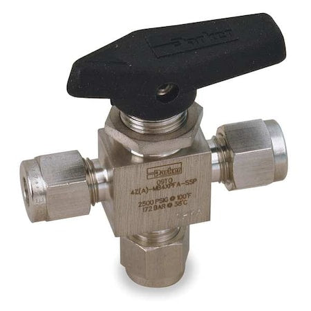 1/2" Compr Stainless Steel Mini Ball Valve 3-Way