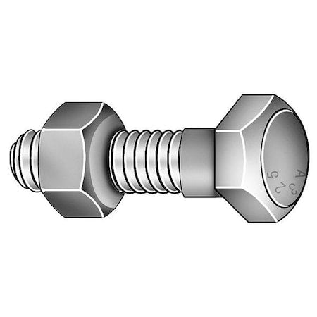 Grade A325, 1-1/8"-7 Structural Bolt, Hot Dipped Galvanized Steel, 3 3/4 in L, 5 PK