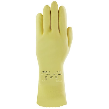 AlphaTec Chemical Resistant Gloves, Natural Rubber Latex, 12 in L, 20 mil, Beige, 7, 1 PR