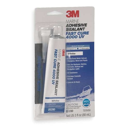 Polyurethane Adhesive Sealant, 3 oz, Tube, Whites, Polyurethane Base, 4000 UV