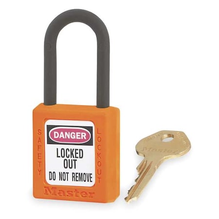 Lockout Padlock, Keyed Different, Thermoplastic, Orange, 1 1/2 in Shackle Height