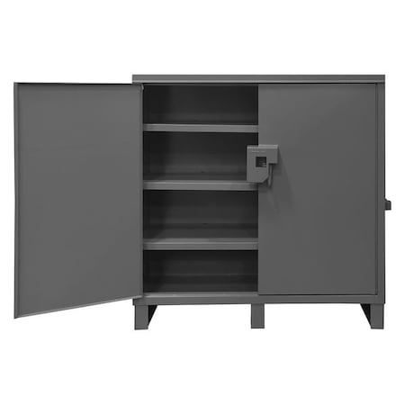 Jobsite Cabinet Storage Cabinet, 62 3/4 in H, 64 in W, 28 in D, Pull, Padlock Hasp, Gray, 3 Shelves