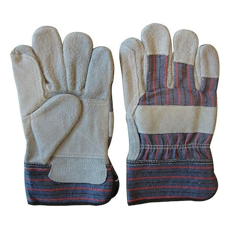 Leather Gloves, Cowhide, Safety Cuff, Wing Thumb, Full Finger, Gray, L, 1 PR