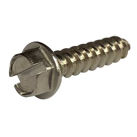 Sheet Metal Screw, #12 x 1-1/4 in, Plain 18-8 Stainless Steel Flange Hex Head Slotted Drive, 100 PK