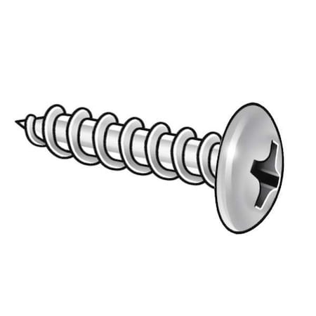 Sheet Metal Screw, #10 x 1/2 in, Plain 18-8 Stainless Steel Truss Head Phillips Drive, 100 PK