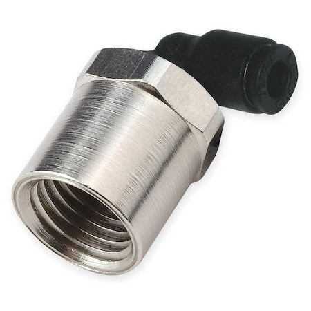 Push-Fit Elbow Fitting, 1/4 in Tube Size, Fiberglass-Reinforced Nylon, Black, 10 PK