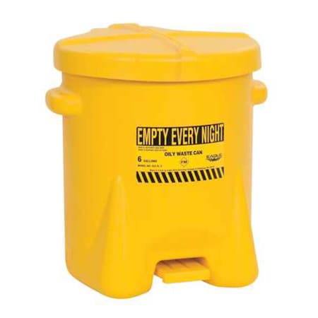 Oily Waste Can, 6 gal, Yellow, Polyethylene, 16 in Height, Foot Operated Self-Closing