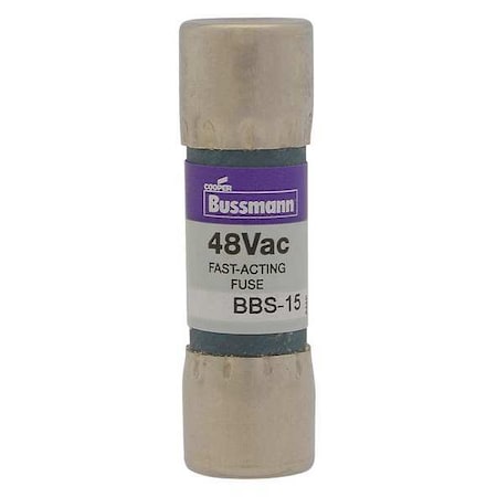 Midget Fuse, Fast-Acting, 15A, 48V AC, Non-Indicating, 10kA at 48V AC