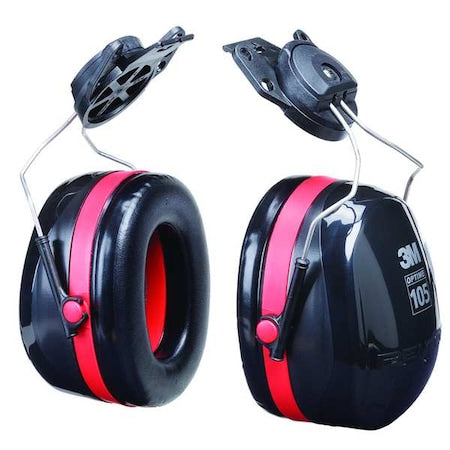 Peltor Optime 105 Hard Hat-Mounted Earmuffs, Passive Protection, NRR 27 dB, Foam, Black/Red