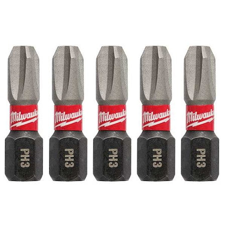 SHOCKWAVE 1 in Phillips No. 3 Impact Duty Power Bit, 5-Piece Pack