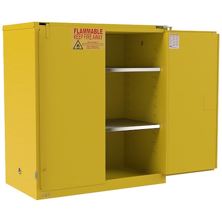 Hazardous Material Storage Cabinet, 120 gal, 2 Shelves, Steel, 59 in W x 66 1/2 in H x 34 in D
