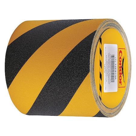 Anti-Slip Tape, Coarse, 60 Grit Size, Striped, Black/Yellow, 6 in x 60 ft, 32 mil Thickness, Acrylic
