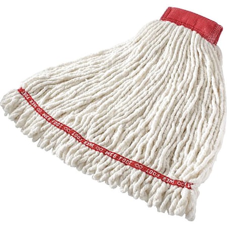 Web Foot Mop, Slide On Connection, Looped-End, White, Cotton/Synthetic