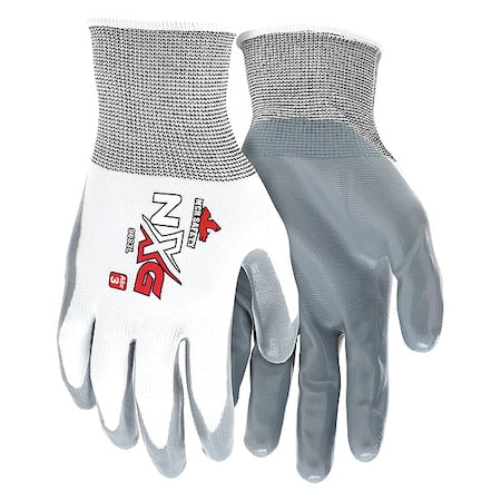 Coated Gloves, Nitrile, Smooth, Palm, 3 Abrasion Level, White, M (8) 1 PR