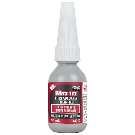 Primerless Threadlocker, VIBRA-TITE 132, Red, High Strength, Liquid, 10 mL Bottle