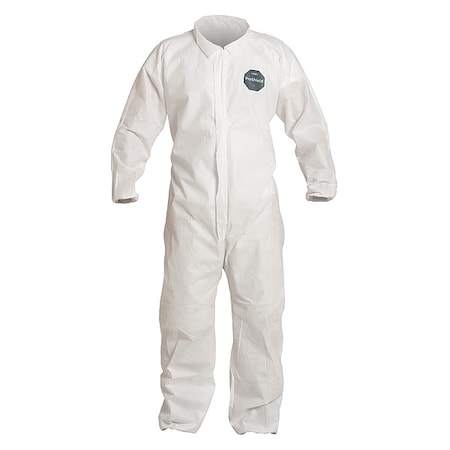 Collared Disposable Coverall, 4Xl, White, SMS, zipper
