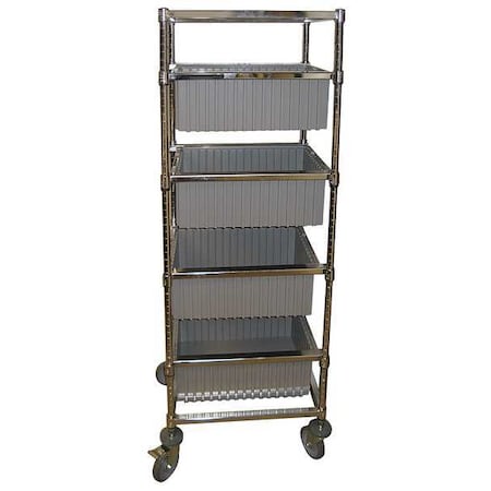Steel Vertical Rack-Style Compartmentable Bin Cart, 41" D x 68 in H x 24 in W, 1 Shelves, Silver