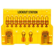Lockout Station, Wall Mounted, 10-Lock Covered Station with 410RED Zenex Thermoplastic Padlocks