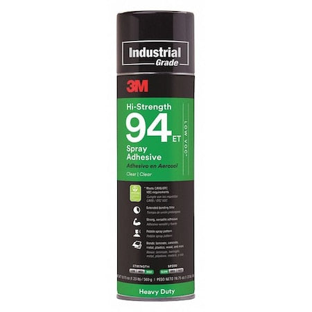 Spray Adhesive, Hi-Strength 94ET Series, Clear, 19 oz, Aerosol Can